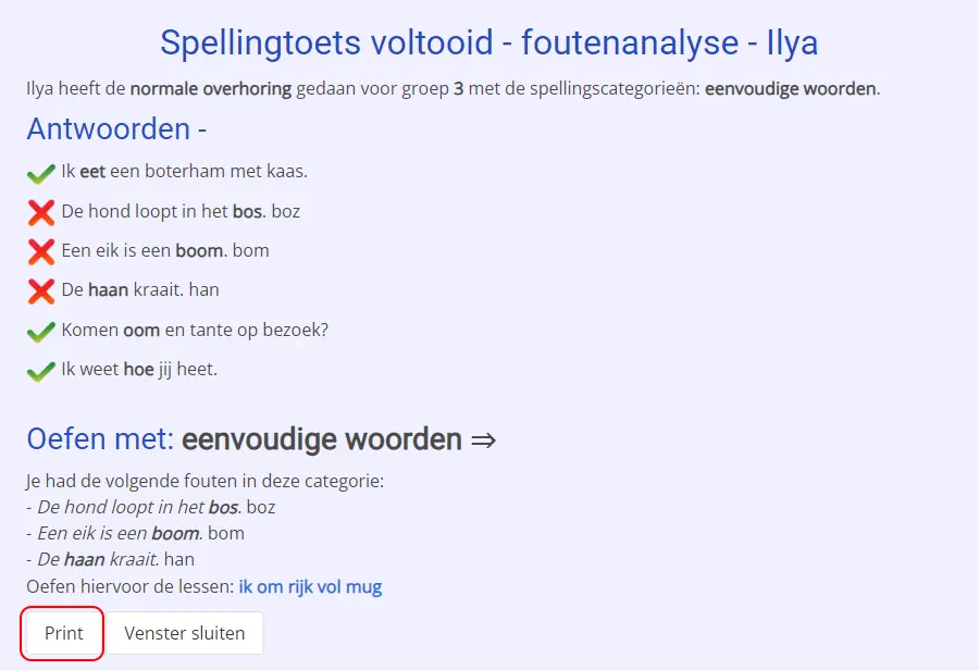 Spellingtoets Printen Meester Klaas